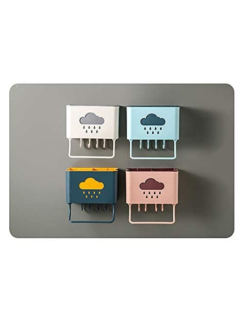 svk dream SVK DREAM Self Adhesive Wall Mounted Cloud Series Plastic Cutlery Holder for Kitchen Wall Hanging 4 Hooks with Towel Holder for Kitchen Wall Mounted Self Adhesive Multicolour Pack of 1  - Image 5