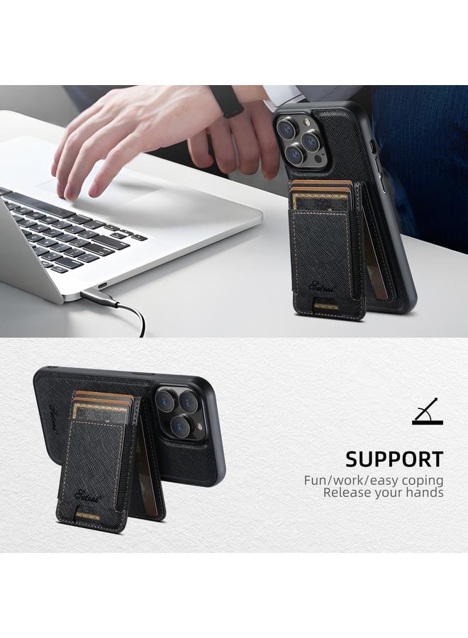 Suteni Case For iPhone 14 Pro Max H17 Cross Grain Leather MagSafe Detachable Wallet Phone Case - Image 3