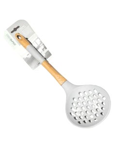 Generic Wood and silicone skimmer kitchen utensils non stick & heat resistant for baking mixing grilling and serving food grey 