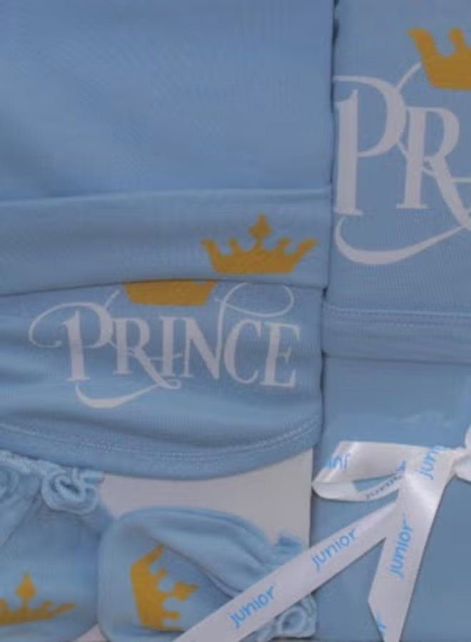 Junior Baby Boys Cotton Gift Clothes Box – 5-Piece Crown Prince Set in Light Blue - Image 3