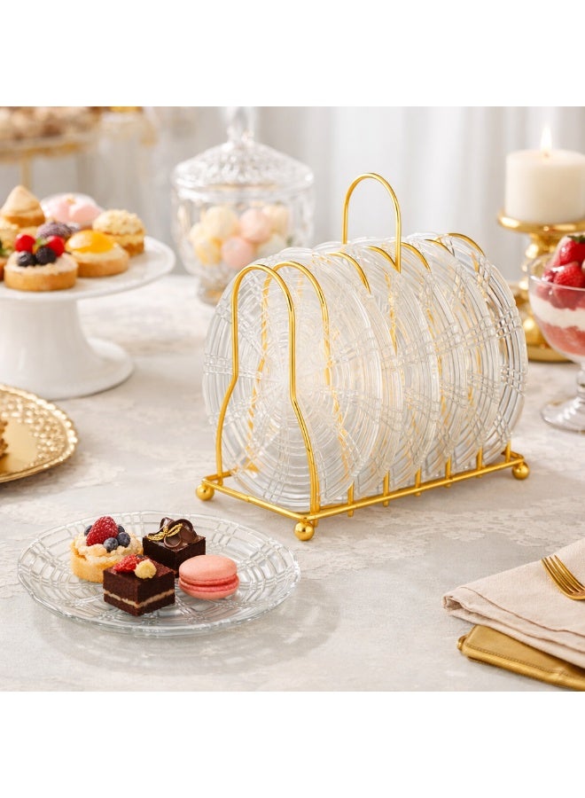 Dania A Set Of 6 Glass Dessert Plates With A Metal Stand The Plate Round Size Is15 Cm Multicolour - Image 1