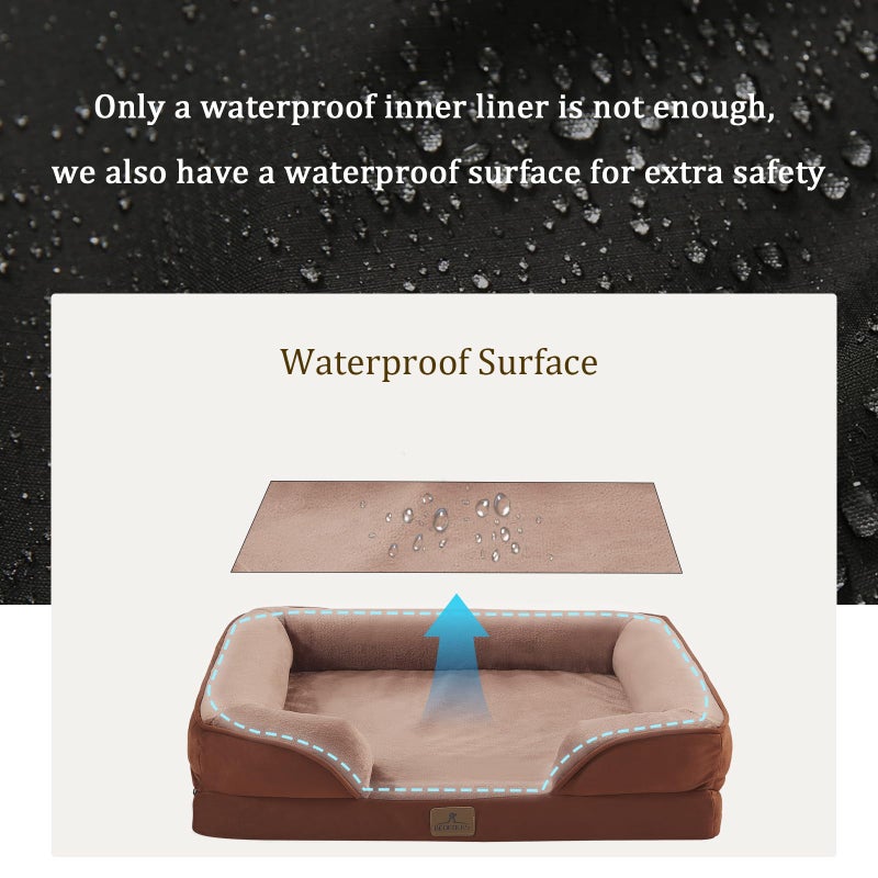 Bedfolks Orthopedic Dog Bed, Waterproof Dog Sofa Bed for Medium Dogs, Egg Foam Pet Couch Bed with Removable Washable Cover and Nonslip Bottom, Brown - Image 3