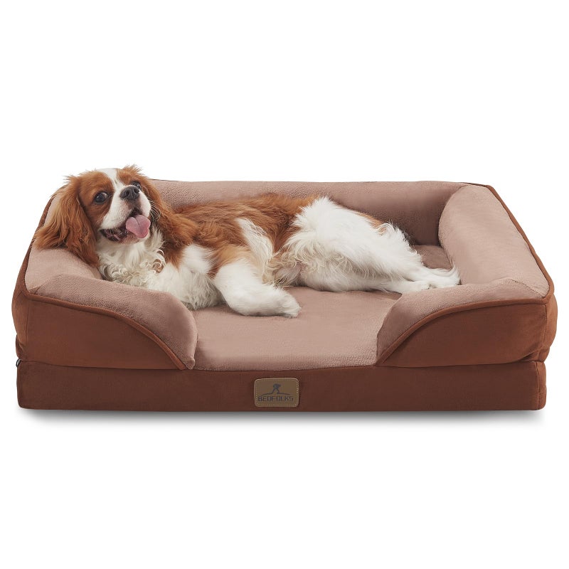 Bedfolks Orthopedic Dog Bed, Waterproof Dog Sofa Bed for Medium Dogs, Egg Foam Pet Couch Bed with Removable Washable Cover and Nonslip Bottom, Brown - Image 1