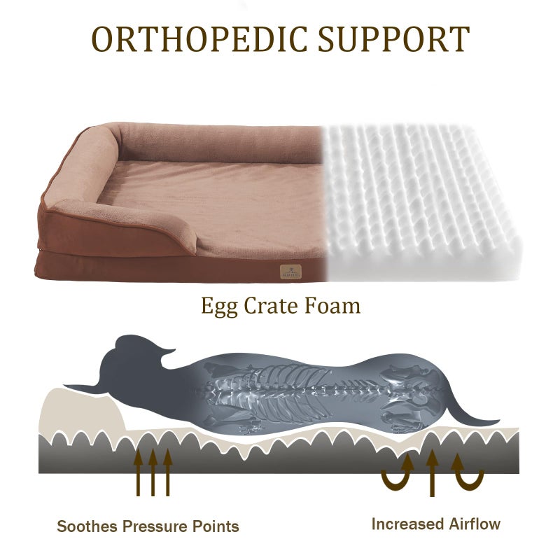 Bedfolks Orthopedic Dog Bed, Waterproof Dog Sofa Bed for Medium Dogs, Egg Foam Pet Couch Bed with Removable Washable Cover and Nonslip Bottom, Brown - Image 2