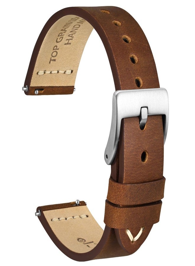 WOCCI 19mm Old-fashioned Watch Band for Men, Top Grain Leather, Silver Brushed Buckle (Caramel Brown) - Image 1
