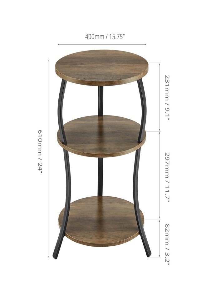 YEAKOO Vintage Round Side Table,3-Tier Waist Bedside Table with Storage Shelf 40x40x61CM End Table Round Sofa Side Table Small Corner Coffee Table Nightstand for Bedroom (Grey) - Image 5
