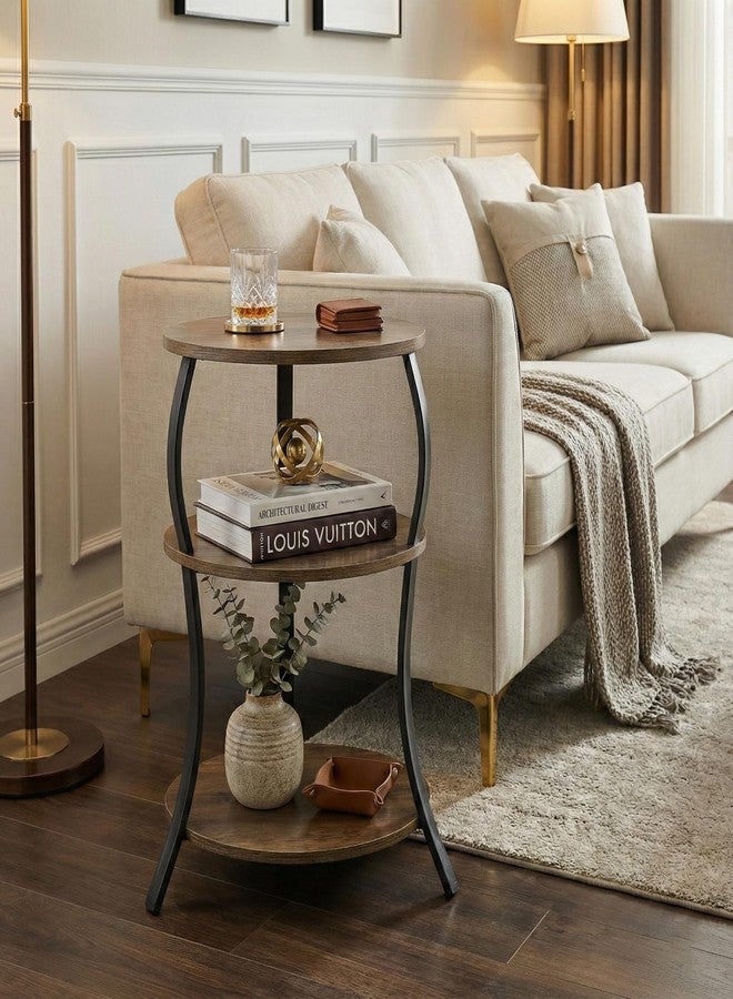 YEAKOO Vintage Round Side Table,3-Tier Waist Bedside Table with Storage Shelf 40x40x61CM End Table Round Sofa Side Table Small Corner Coffee Table Nightstand for Bedroom (Grey) - Image 3