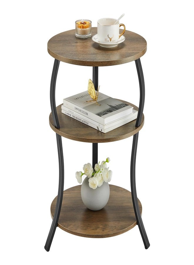 YEAKOO Vintage Round Side Table,3-Tier Waist Bedside Table with Storage Shelf 40x40x61CM End Table Round Sofa Side Table Small Corner Coffee Table Nightstand for Bedroom (Grey) - Image 1