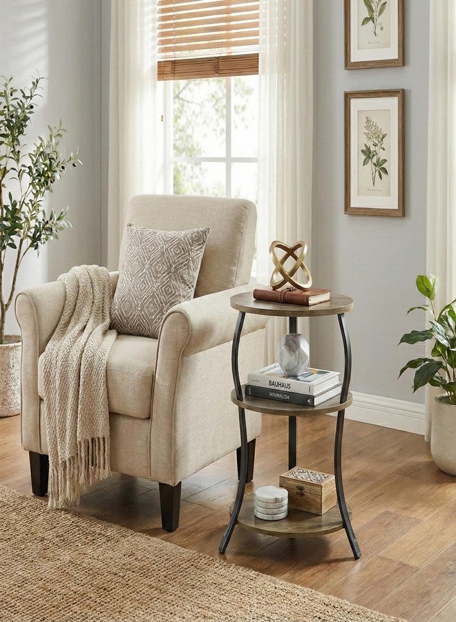 YEAKOO Vintage Round Side Table,3-Tier Waist Bedside Table with Storage Shelf 40x40x61CM End Table Round Sofa Side Table Small Corner Coffee Table Nightstand for Bedroom (Grey) - Image 2
