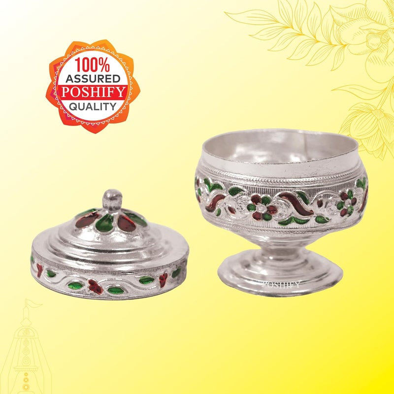 POSHIFY صندوق سِندور دِبّي من الفضة الألمانية الفاخرة لتزيين المنزل الفاخر، أدوات بوجا هندوسية، ملحقات المعبد، هدية زفاف، مستلزمات بوجا، حامل سِندور فاخر - Image 5