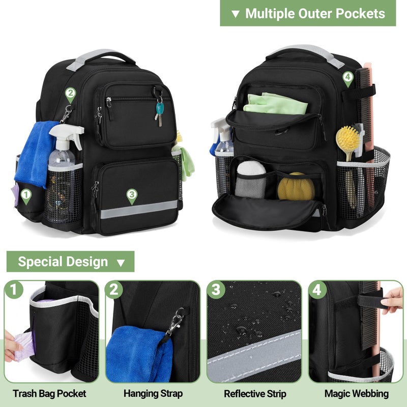 HODRANT Cleaning Backpack with Bottom Plate & Waterproof Bottom, Large Supplies Bag with Multiple Pockets for Housekeeping Tools, Cleaning Products Caddy Organizer for Home & Car - Image 3
