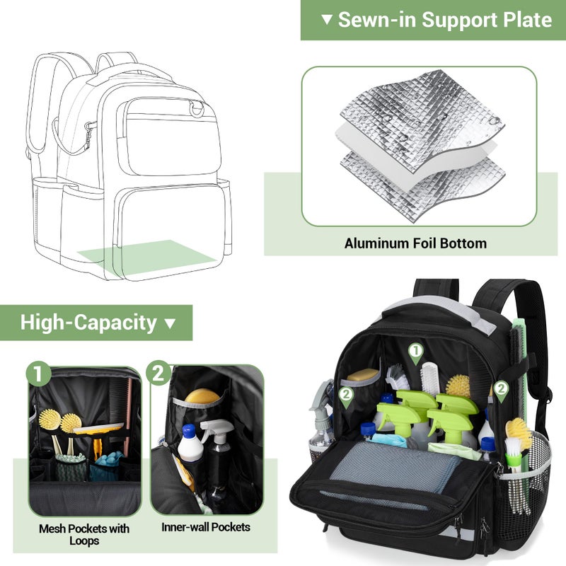 HODRANT Cleaning Backpack with Bottom Plate & Waterproof Bottom, Large Supplies Bag with Multiple Pockets for Housekeeping Tools, Cleaning Products Caddy Organizer for Home & Car - Image 2
