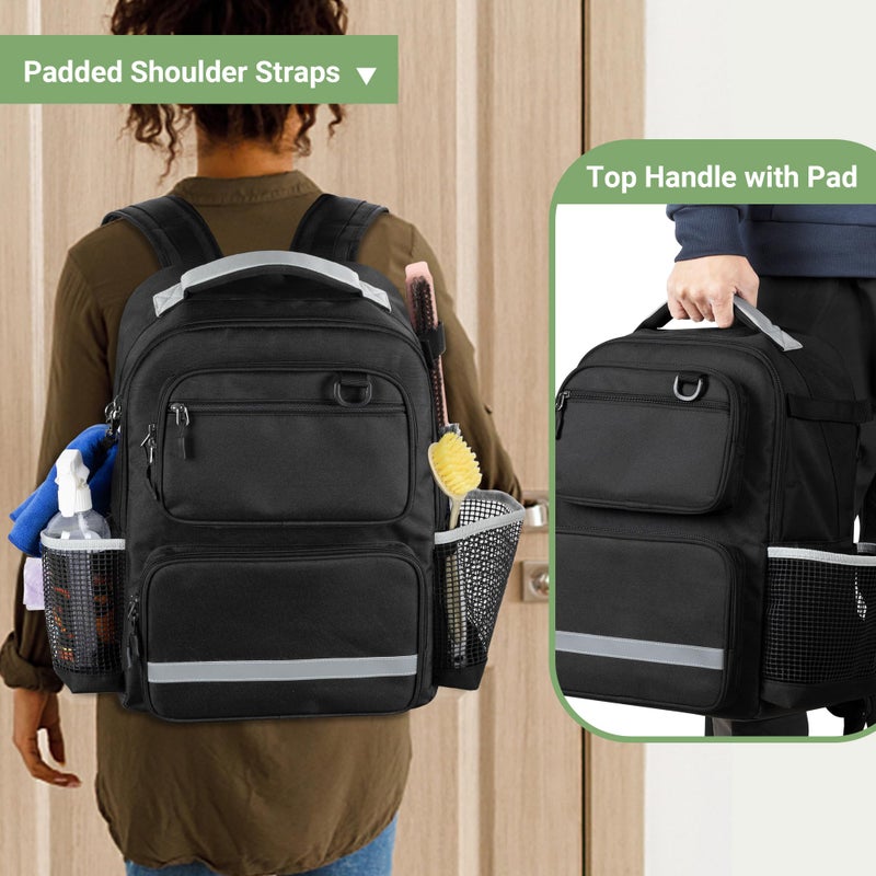 HODRANT Cleaning Backpack with Bottom Plate & Waterproof Bottom, Large Supplies Bag with Multiple Pockets for Housekeeping Tools, Cleaning Products Caddy Organizer for Home & Car - Image 5