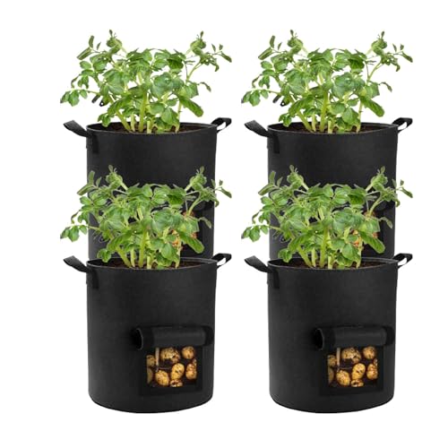 Lyincat 4 Pack 10 Gallon Potato Grow Bags with Flap and Handles, Heavy Duty Fabric Pots for Planting Potato,Carrots - Image 1