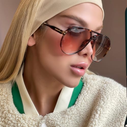 GUVIVI Retro Aviator Sunglasses for Women Men Oversized Classic 70s Vintage Trendy Square Aviators Tortoise Sun Glasses - Image 3