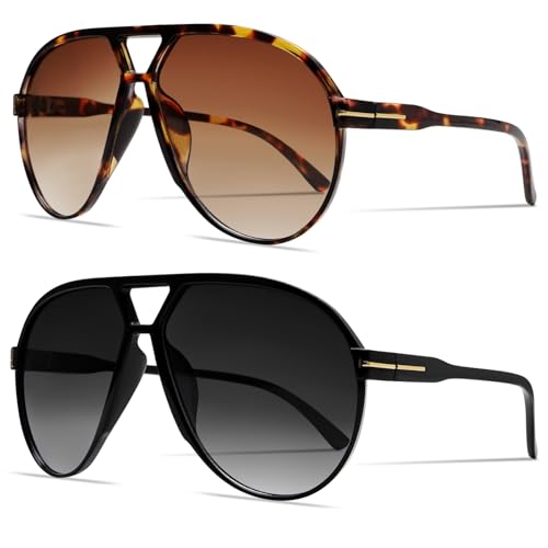 GUVIVI Retro Aviator Sunglasses for Women Men Oversized Classic 70s Vintage Trendy Square Aviators Tortoise Sun Glasses - Image 1