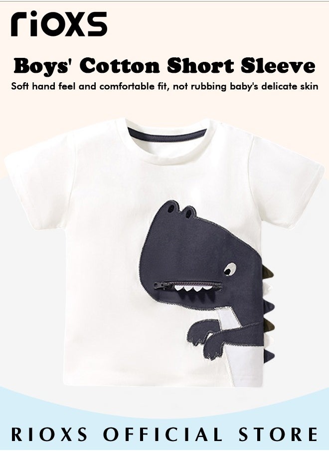 RIOXS - Toddler Boys Fashion Cartoon Graphic Dinosaur Tops, Breathable Soft 100% Cotton T-Shirt, Graphic Short Sleeve Tees, Perfect for Daily Wearing, School and other Outdoor Activities - Image 1