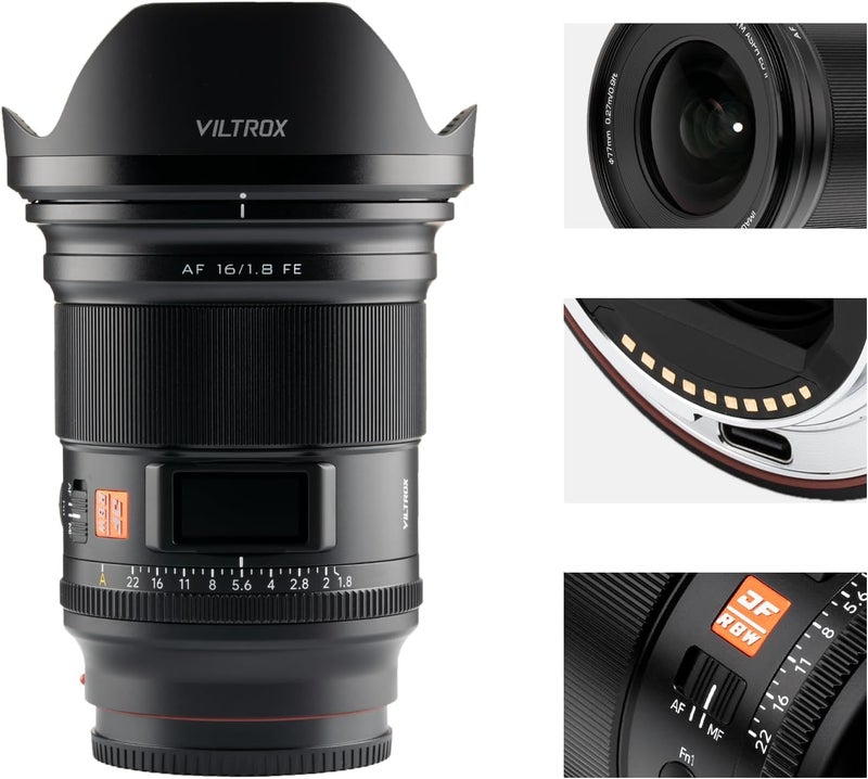 VILTROX AF 16mm f1.8 Full Frame Lens for Sony E Mount Camera,Large Aperture Wide-Angle Lens Built-in LCD Screen Compatible with Sony E-Mount Mirrorless Cameras a7 a7III a7RII a7RIII a7RIV a7S a9 a7C - Image 1
