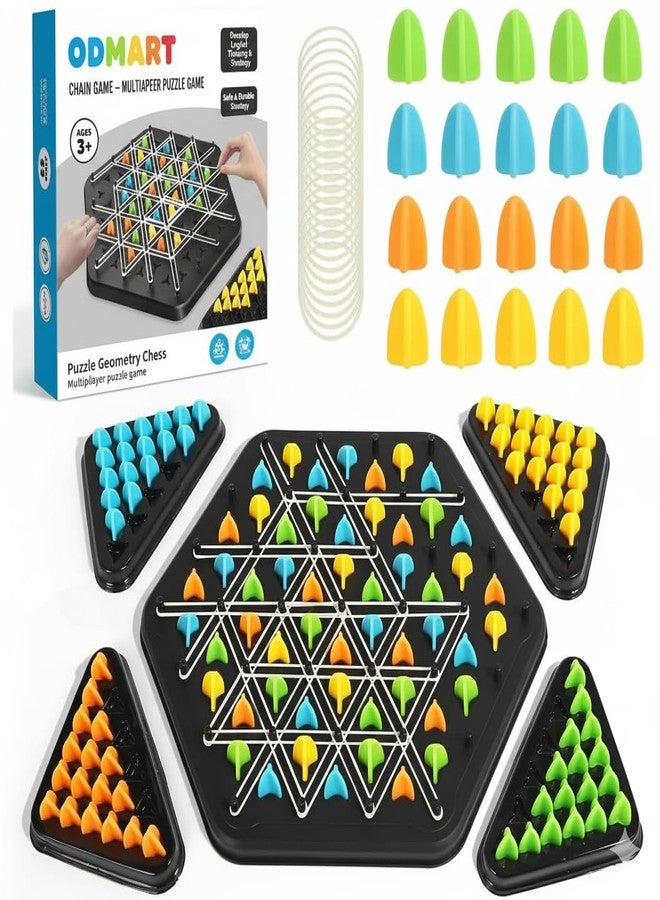 ODMART Chain Triangle Chess Game - Puzzle Geometry Interactive Board, Triangle Rubber Band Game for Kids & Adults, Family Classic Strategy Game for 2-4 Players - Image 4
