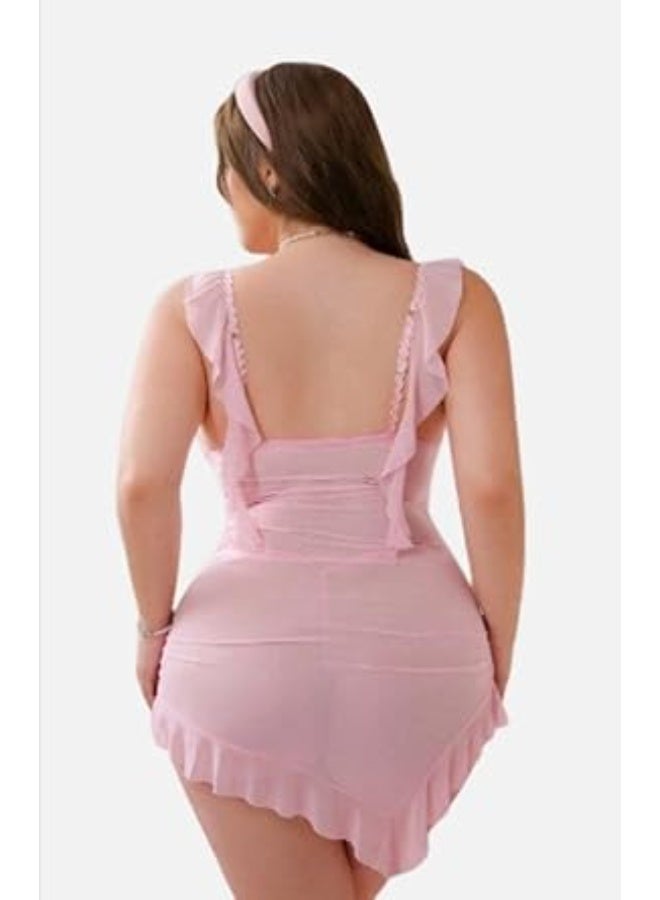 Hanady Tulle nightgown – Rose color – big size, fits up to 120 kg HN 9054 - Image 4