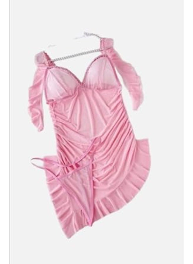 Hanady Tulle nightgown – Rose color – big size, fits up to 120 kg HN 9054 - Image 2