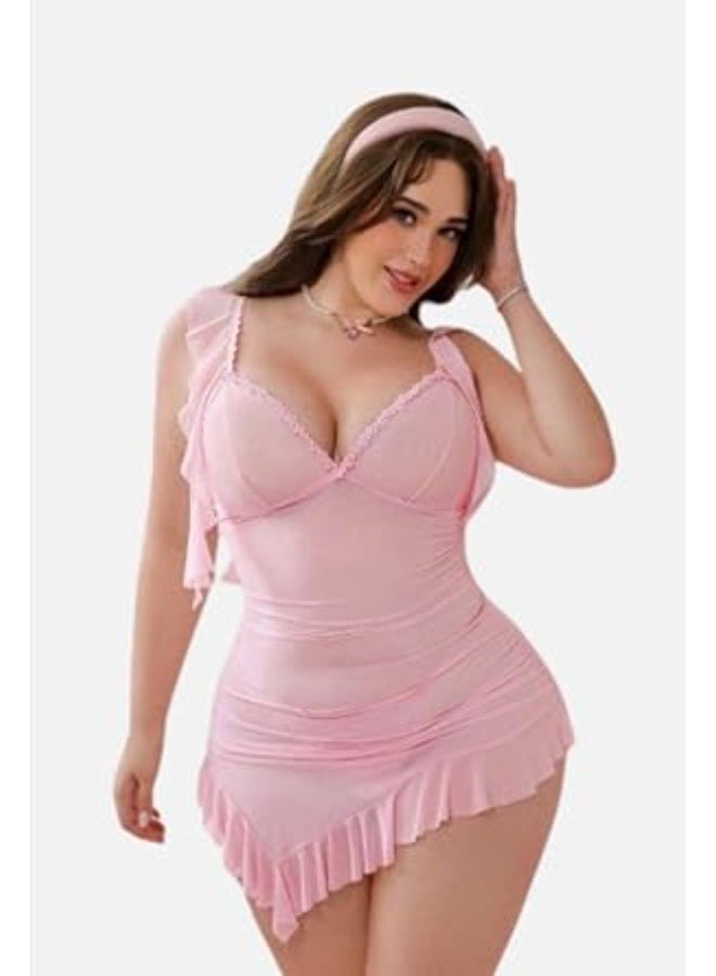 Hanady Tulle nightgown – Rose color – big size, fits up to 120 kg HN 9054 - Image 1