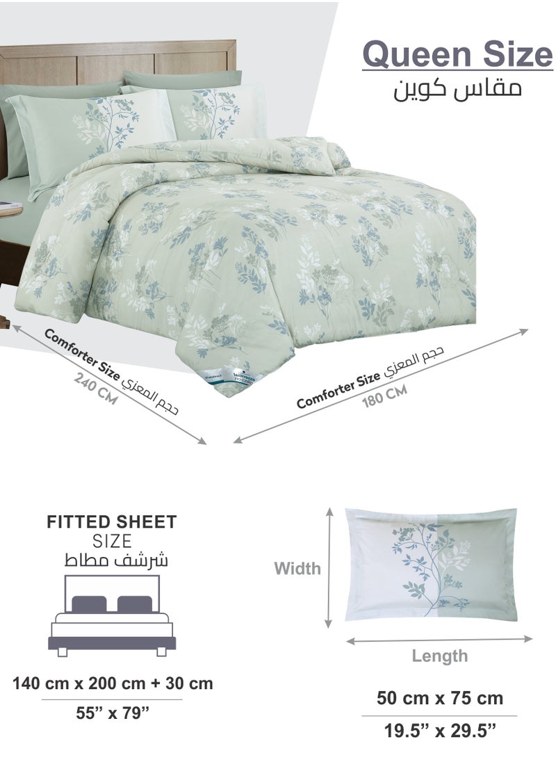 Donetella - Printed Comforter Set 4-Pcs Queen Size All Season Bed Fits(140 X 200 Cm)Bedding Set With Removable Filler And Down Alternative Filling, Sea Mist - Image 1