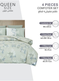 Donetella Printed Comforter Set 4-Pcs Queen Size All Season Bed Fits(140 X 200 Cm)Bedding Set With Removable Filler And Down Alternative Filling, Sea Mist  - Image 4