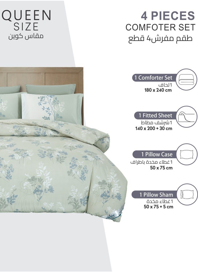 Donetella - Printed Comforter Set 4-Pcs Queen Size All Season Bed Fits(140 X 200 Cm)Bedding Set With Removable Filler And Down Alternative Filling, Sea Mist - Image 1