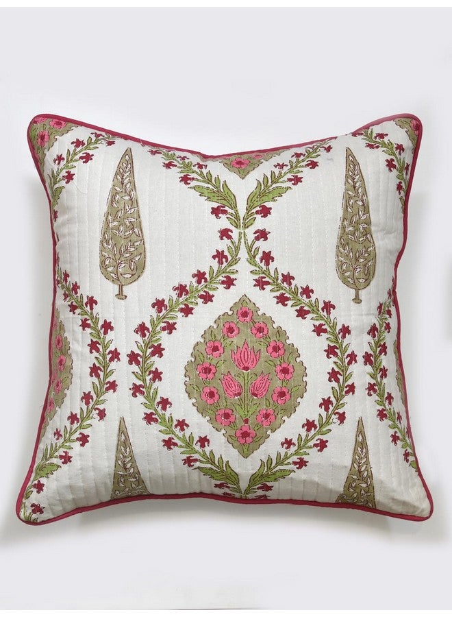 Clasiko Cotton Cushion Covers Set of 2; 16x16 Inches; Pink Beige Block Print - Image 5