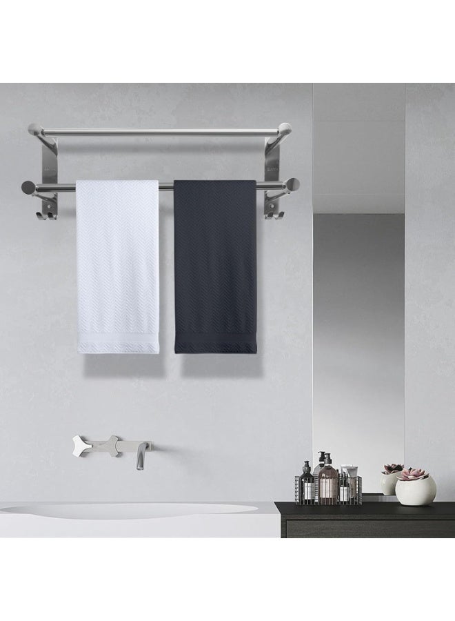 YQbest Towel Rail Self Adhesive 2-Tier Double Towel Holder rack Multi Towel Bar with 2 Hooks SUS304 Stainless Steel Robe & Bath Towel Rails 60CM/23.6inch for Bathroom Organizer Storage - Image 4
