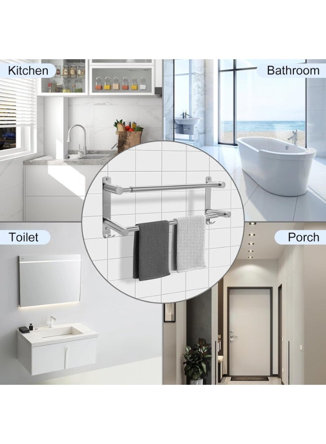 YQbest Towel Rail Self Adhesive 2-Tier Double Towel Holder rack Multi Towel Bar with 2 Hooks SUS304 Stainless Steel Robe & Bath Towel Rails 60CM/23.6inch for Bathroom Organizer Storage - Image 3