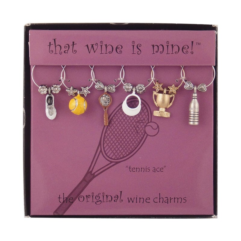 Supreme Housewares Supreme Housewares Tennis Ace Wine Charms Zinc Alloy Wine Glass Tags for Stem Glasses Drink Markers Identifiers for Parties Tastings and Entertaining Multicolor Set of 6