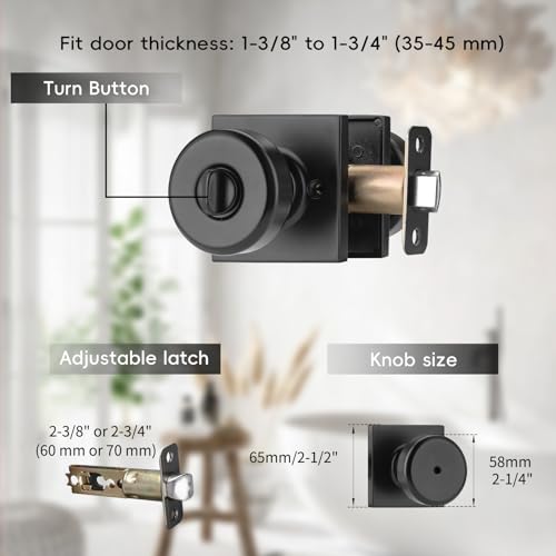 NCSEN 6 Pack Black Interior Door Knobs for Bath & Bed, Pismo Doorknob Turn Lock with Square Rosette, Heavy Duty Privacy Door Knob with Lock - Image 4