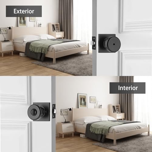 NCSEN 6 Pack Black Interior Door Knobs for Bath & Bed, Pismo Doorknob Turn Lock with Square Rosette, Heavy Duty Privacy Door Knob with Lock - Image 2
