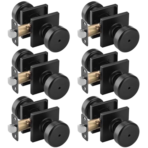 NCSEN 6 Pack Black Interior Door Knobs for Bath & Bed, Pismo Doorknob Turn Lock with Square Rosette, Heavy Duty Privacy Door Knob with Lock - Image 1