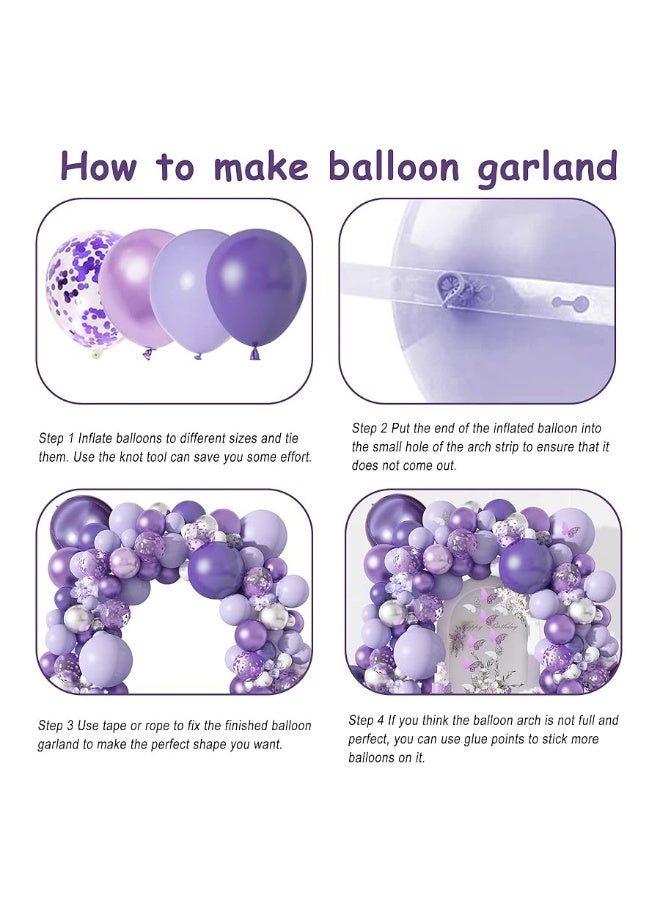 Amandir 145Pcs Purple Balloons Garland Arch Kit for Butterfly Baby Shower Decorations for Girl, 12Pcs Butterfly Stickers Lavender Purple Confetti Metallic Balloon for Birthday Wedding Party Decoration - Image 2