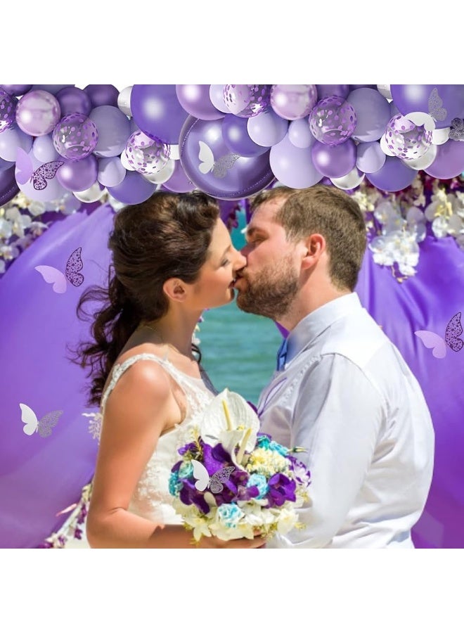 Amandir 145Pcs Purple Balloons Garland Arch Kit for Butterfly Baby Shower Decorations for Girl, 12Pcs Butterfly Stickers Lavender Purple Confetti Metallic Balloon for Birthday Wedding Party Decoration - Image 4