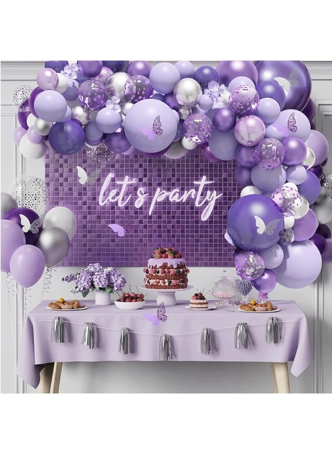 Amandir 145Pcs Purple Balloons Garland Arch Kit for Butterfly Baby Shower Decorations for Girl, 12Pcs Butterfly Stickers Lavender Purple Confetti Metallic Balloon for Birthday Wedding Party Decoration - Image 1