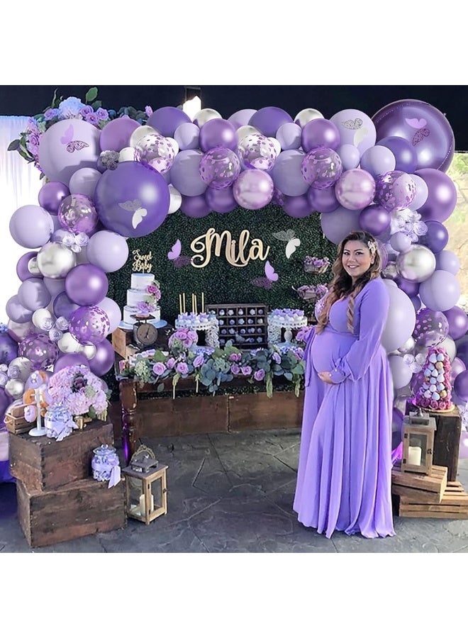Amandir 145Pcs Purple Balloons Garland Arch Kit for Butterfly Baby Shower Decorations for Girl, 12Pcs Butterfly Stickers Lavender Purple Confetti Metallic Balloon for Birthday Wedding Party Decoration - Image 5