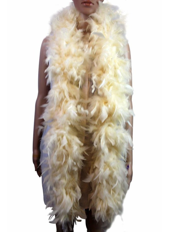 Flydreamfeathers 100 جرام 2 ياردة طويلة شانديل ريش بوا بأكثر من 10 ألوان، رائعة للحفلات، الزفاف، الأزياء، بيج، 72 بوصة طول، 8-9 بوصة عرض - Image 1