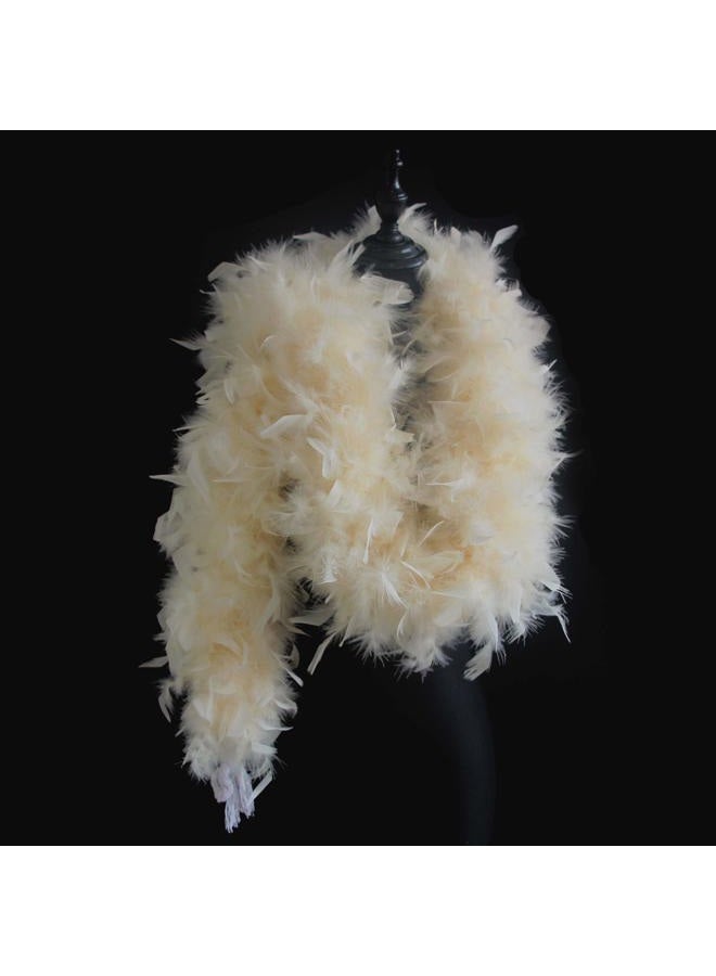 Flydreamfeathers 100 جرام 2 ياردة طويلة شانديل ريش بوا بأكثر من 10 ألوان، رائعة للحفلات، الزفاف، الأزياء، بيج، 72 بوصة طول، 8-9 بوصة عرض - Image 2