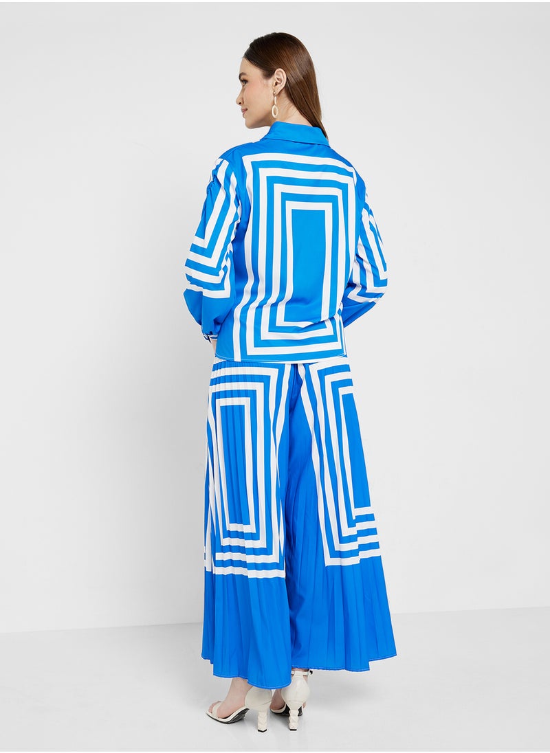 ELLA - Monotone Print Shirt & Pant Set - Image 1