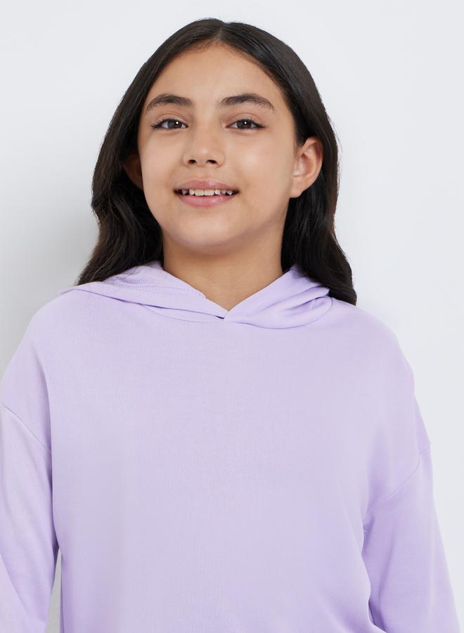 ستايلي هودي مريح بلون بنفسجي سادة للمراهقين - Image 3