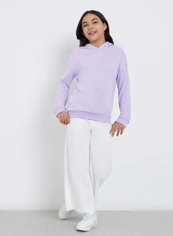 Styli Styli Teen Purple Relaxed Fit Solid Hoodie