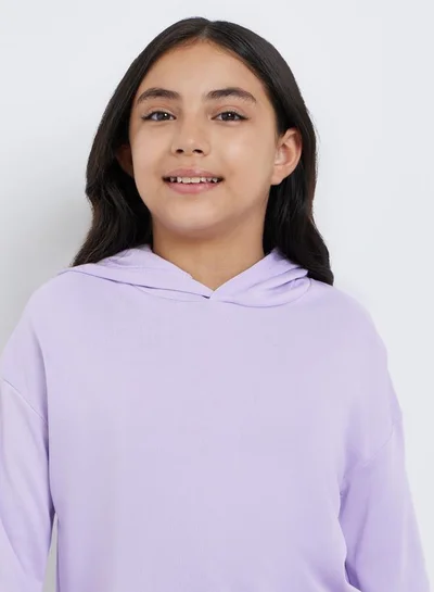 Styli Styli Teen Purple Relaxed Fit Solid Hoodie