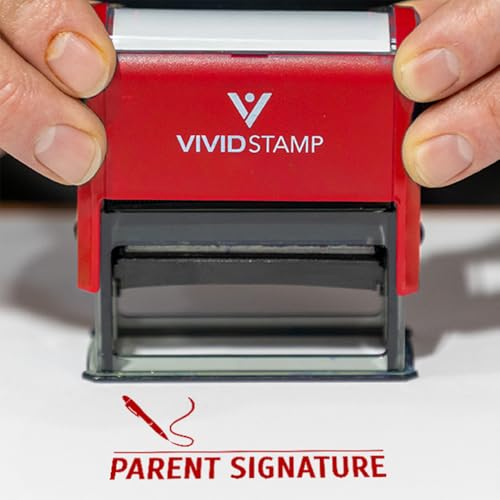 Vivid Stamp Parent Signature Teacher Self Inking Rubber Stamp (Red Ink) - Medium - Image 5