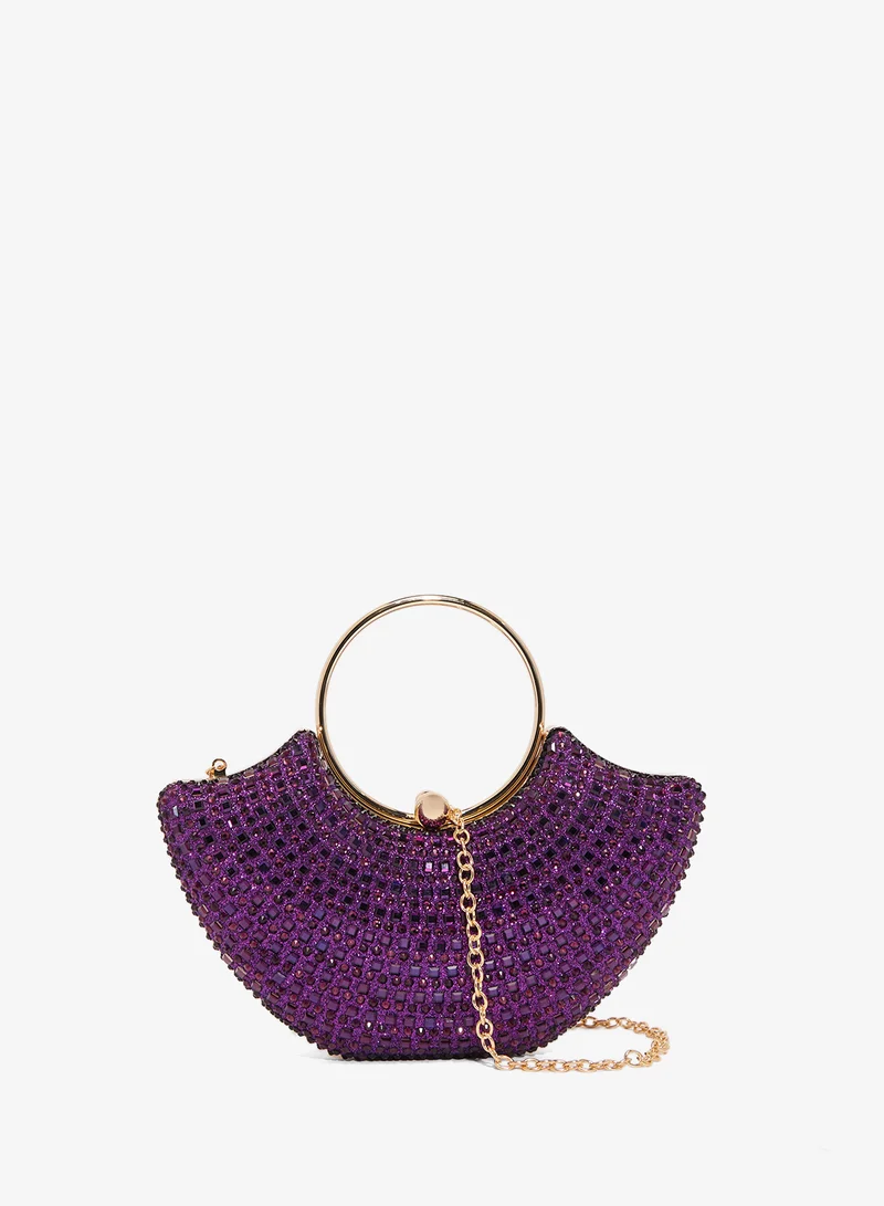 Gold Accent Detailed Embellished Handle Handbag