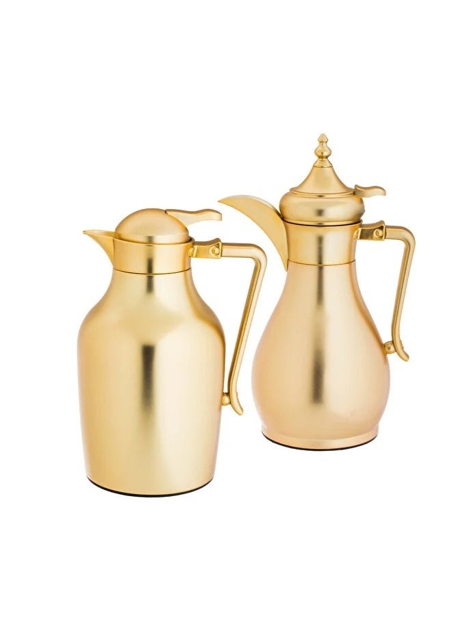 ALASKA Al Joud Thermos Set for Tea and Coffee with an Elegant Design in Matte Gold - Image 1
