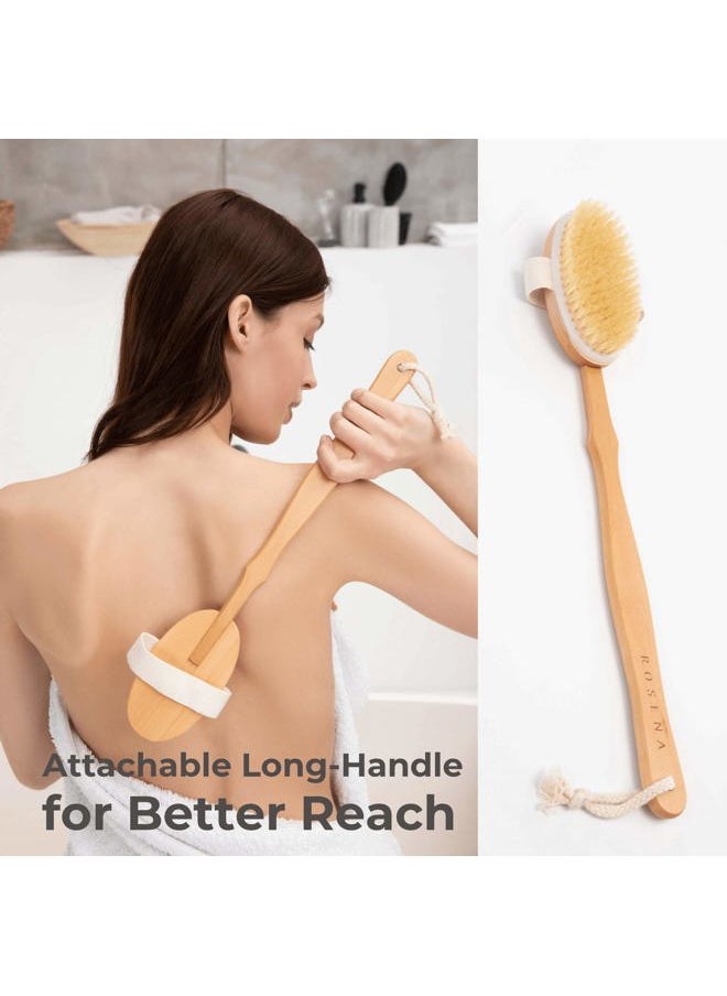 rosena Dry Brushing Body Brush Set – Natural Bristle Spa Exfoliator Kit with Face Cleansing Brush, Long Dry Brushing Body Brush for Lymphatic Drainage & Massaging Cellulite Brush for Smooth, Radiant Skin  - Image 3